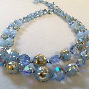 Midcentury AB & Moonglow Bead Necklace – Dreamy Blue